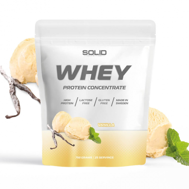 SOLID Nutrition Whey, 750 g (Vanilla) i gruppen Kosttillskott & Livsmedel / Proteinpulver / Vassleprotein / Whey protein hos Tillskottsbolaget (SOLIDWHEY-8)