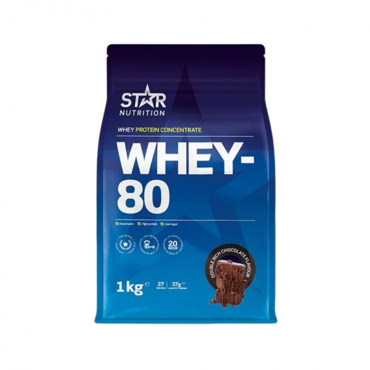 Star Nutrition Whey-80, 1 kg (Double Rich Chocolate) i gruppen Kosttillskott & Livsmedel / Proteinpulver / Vassleprotein / Whey protein hos Tillskottsbolaget (STAR001-16)