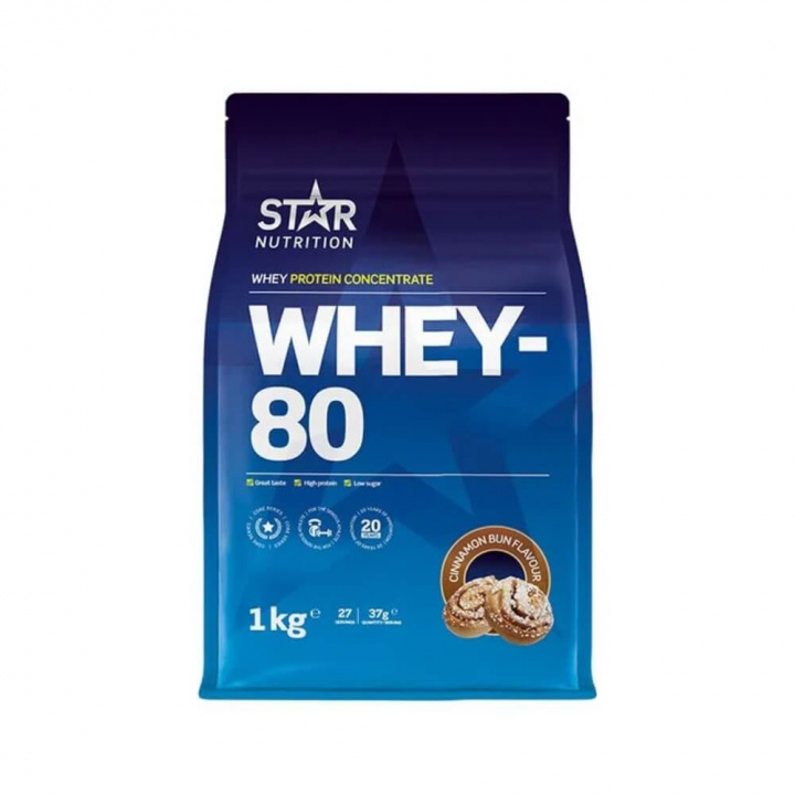 Star Nutrition Whey-80, 1 kg (Cinnamon Bun) i gruppen Kosttillskott & Livsmedel / Proteinpulver / Vassleprotein / Whey protein hos Tillskottsbolaget (STAR001-17)