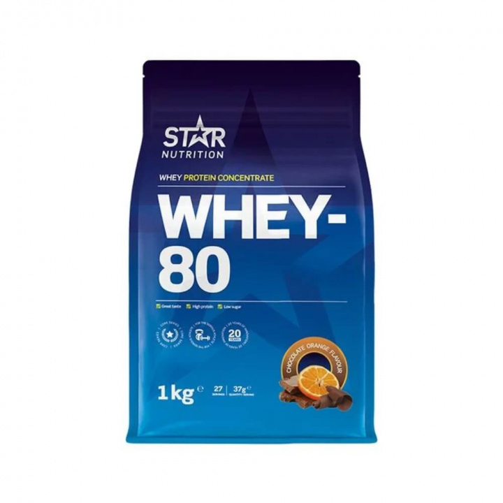Star Nutrition Whey-80, 1 kg (Chocolate Orange) i gruppen Kosttillskott & Livsmedel / Proteinpulver / Vassleprotein / Whey protein hos Tillskottsbolaget (STAR001-18)