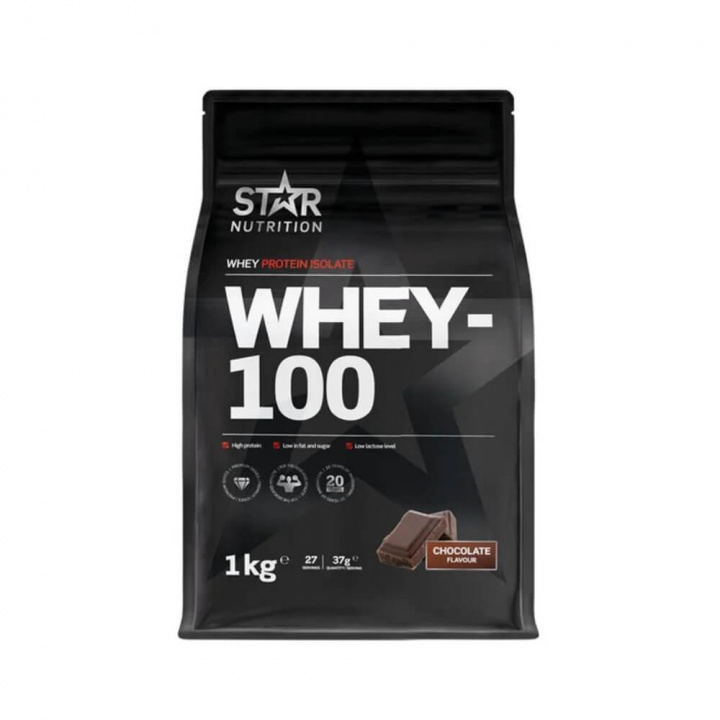 Star Nutrition Whey-100, 1 kg (Choklad) i gruppen Kosttillskott & Livsmedel / Proteinpulver / Isolatprotein hos Tillskottsbolaget (STAR002-1)