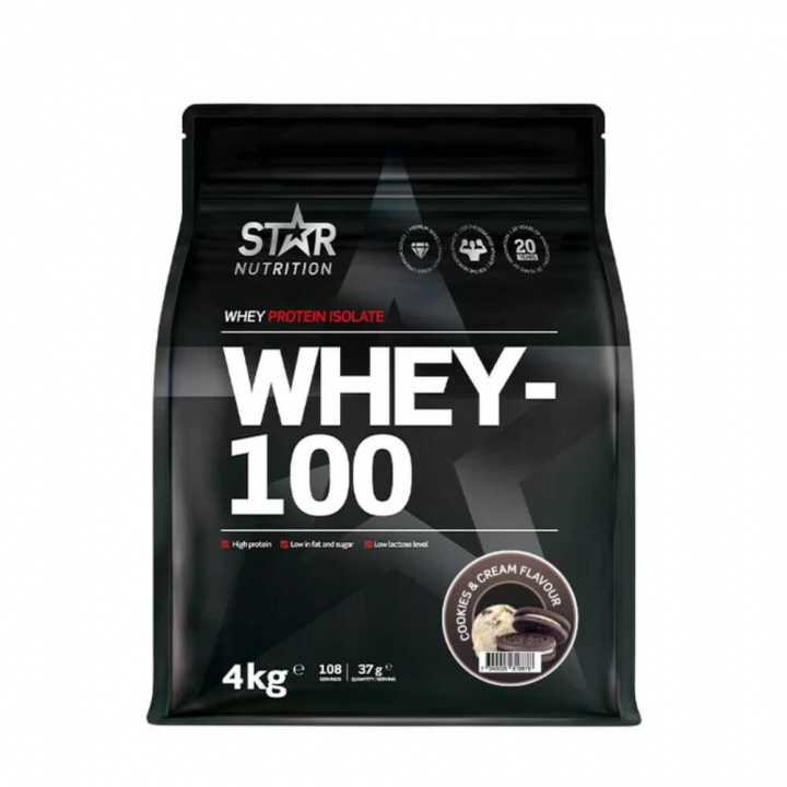 Star Nutrition Whey-100, 4 kg (Cookies & Cream) i gruppen Kosttillskott & Livsmedel / Proteinpulver / Isolatprotein hos Tillskottsbolaget (STAR7533-4)