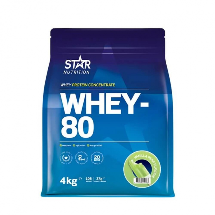Star Nutrition Whey-80, 4 kg (Vanilla Pear) i gruppen Kosttillskott & Livsmedel / Proteinpulver / Vassleprotein / Whey protein hos Tillskottsbolaget (STAR8422-11)