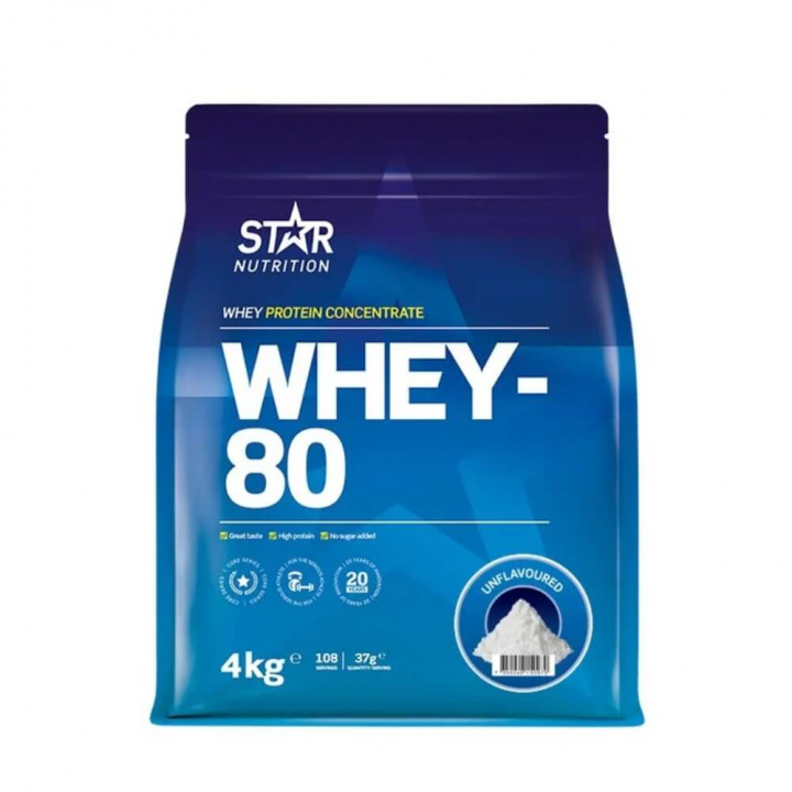 Star Nutrition Whey-80, 4 kg (Naturell) i gruppen Kosttillskott & Livsmedel / Proteinpulver / Vassleprotein / Whey protein hos Tillskottsbolaget (STAR8422-12)