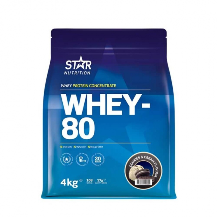 Star Nutrition Whey-80, 4 kg (Cookies & Cream) i gruppen Kosttillskott & Livsmedel / Proteinpulver / Vassleprotein / Whey protein hos Tillskottsbolaget (STAR8422-14)