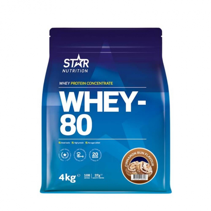 Star Nutrition Whey-80, 4 kg (Cinnamon Bun) i gruppen Kosttillskott & Livsmedel / Proteinpulver / Vassleprotein / Whey protein hos Tillskottsbolaget (STAR8422-1)