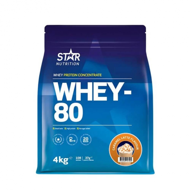 Star Nutrition Whey-80, 4 kg (Caramel Latte) i gruppen Kosttillskott & Livsmedel / Proteinpulver / Vassleprotein / Whey protein hos Tillskottsbolaget (STAR8422-3)